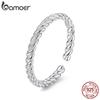Bamoer 925 Sterling Silver Twisted Braided Open Ring Trendy Stackable Cross Ring for Women Teens Minimalist Daily Gift 2.2mm