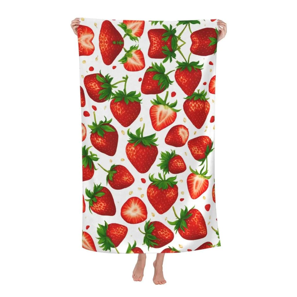 Serviette de Plage Microfibre Fraises Serviette de Bain Absorbante Fruits Légère Séchage Rapide Serviette de Piscine Parfaite pour Hommes et Femmes