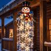 Santa Claus Snowman Decor Crystal Waterfall Christmas Lights, LED Warm White Pendant Festive Yard Decoration Light with Snowflake Droplets,