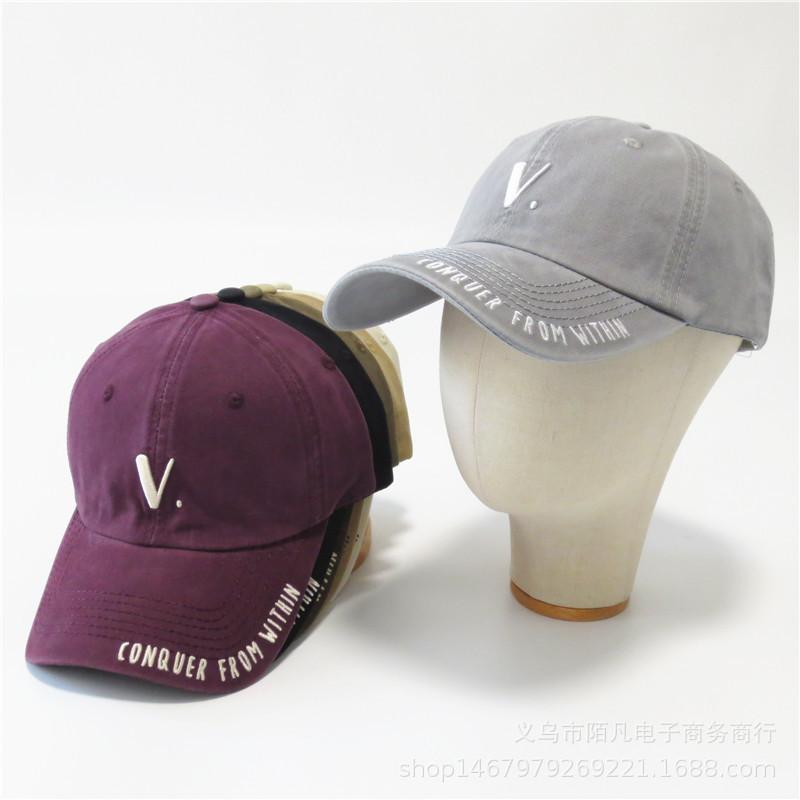 New Soft-top Baseball Cap Embroidered V. Letter Face Small Men and Women Versatile Fashion Wide-brimmed Sunshade Cap