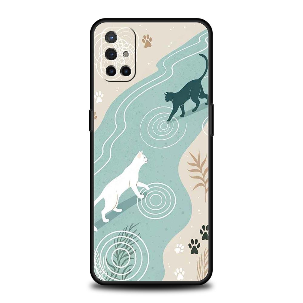 Phone Case For Oneplus 13R 13 12 10T 11 R10 Nord N100 N200 N10 9 9R CE 2 3 Z Pro Lite Soft TPU Cover Abstract Creative Cat Line