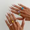 Waterproof Geometric Rhinestone Opening Rings for Women Dainty Colored Gemstone Jewelry for Birthday Gift for Her