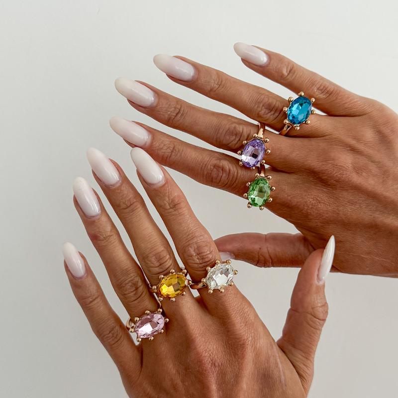 Waterproof Geometric Rhinestone Opening Rings for Women Dainty Colored Gemstone Jewelry for Birthday Gift for Her