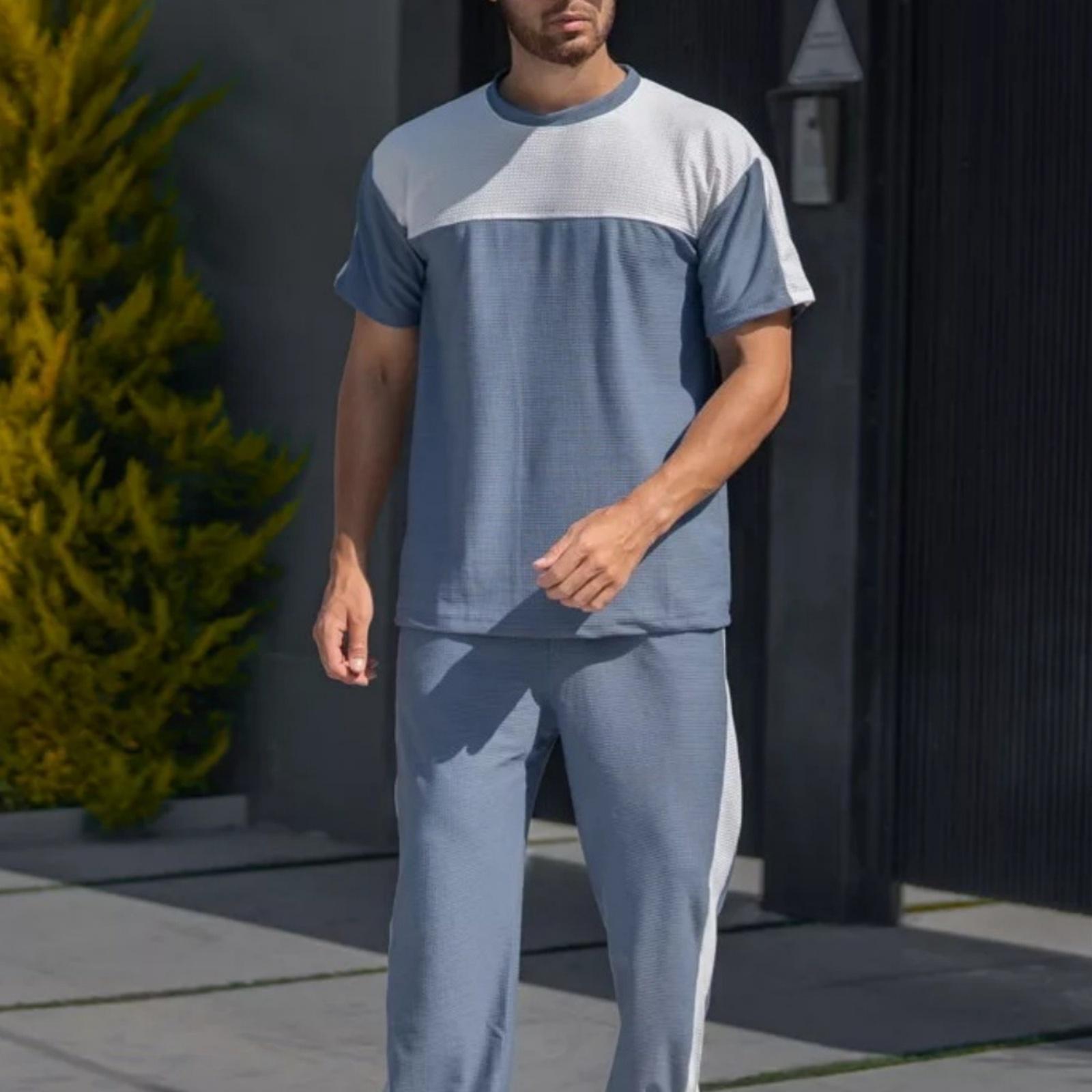 Мужской Разноцветный Пуловер с Круглым Вырезом Дышащий Спортивный Повседневный Топ с Коротким Рукавом XXXL