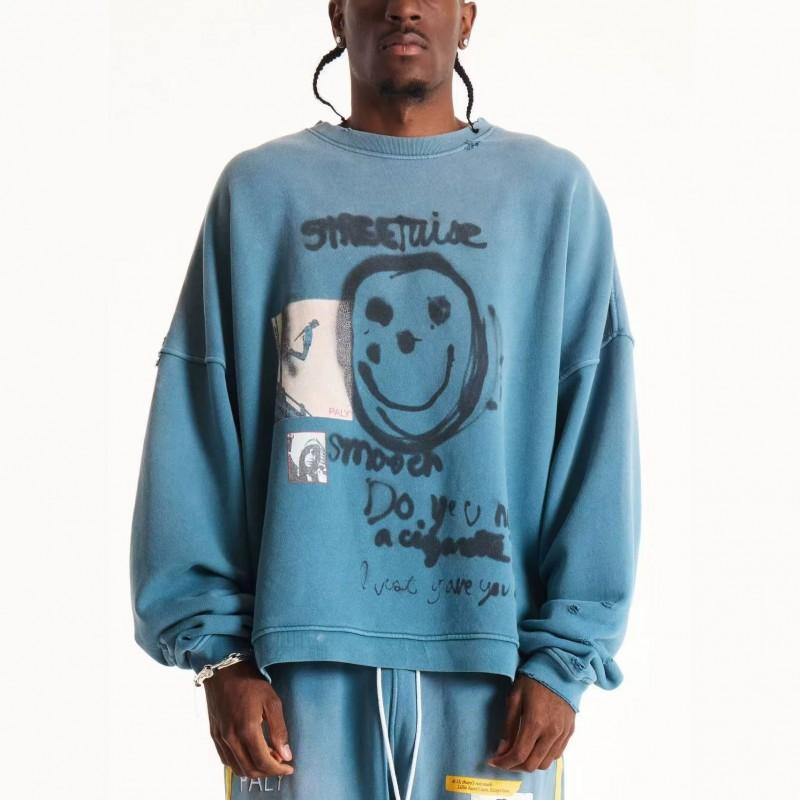 Oversized Drop Shoulder Washed Vintage Crewneck Sweatshirt Men Fall 2026 Casual Streetwear