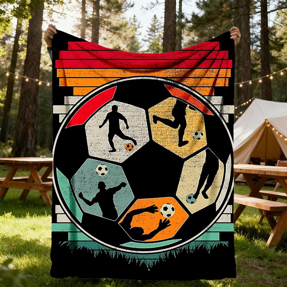 1pc Soccer Players Outdoor Blanket Lightweight Flannel, Soft & Warm, All-Season Use for Sofa, Outdoor, Camping, Living Room, Office087