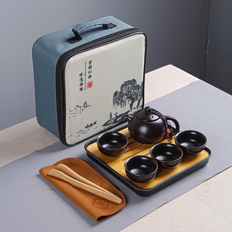 Travel tea set, Dingyao Kung Fu ceramics, one pot and four cups