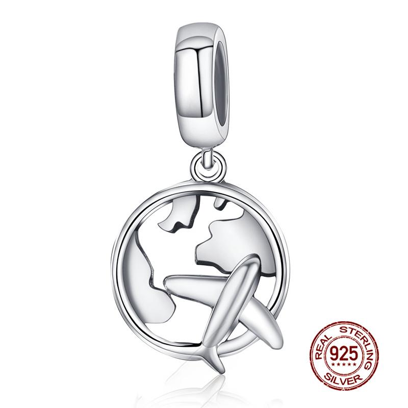 WOSTU Real 925 Silver Heart Beads Flower Retro Pattern Charms Pendant Fit Original DIY Bracelet Necklace Silver Jewelry