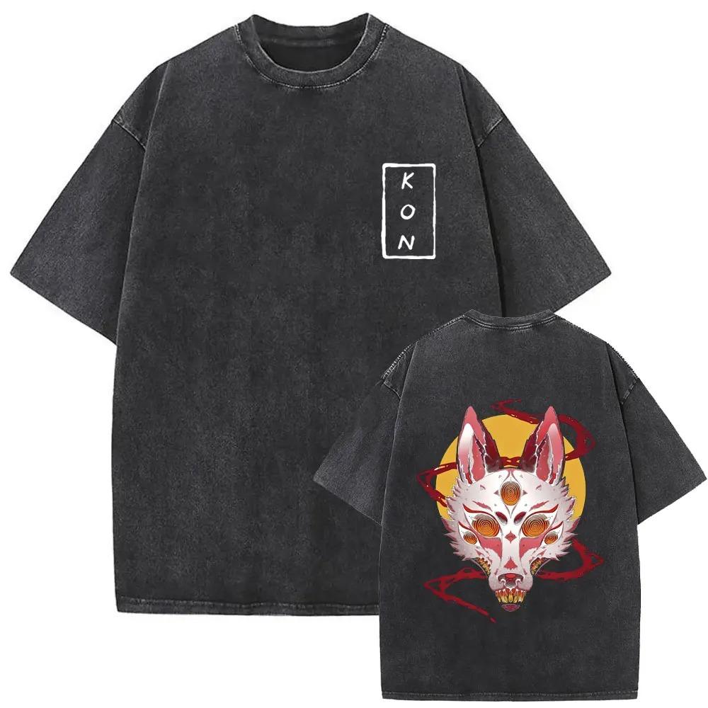 2026 Anime Chainsaw Man Vintage Washed T-shirt Hayakawa Aki Summon Kon Fox Devil Graphic T Shirts Men Women Casual Fashion T-shirts