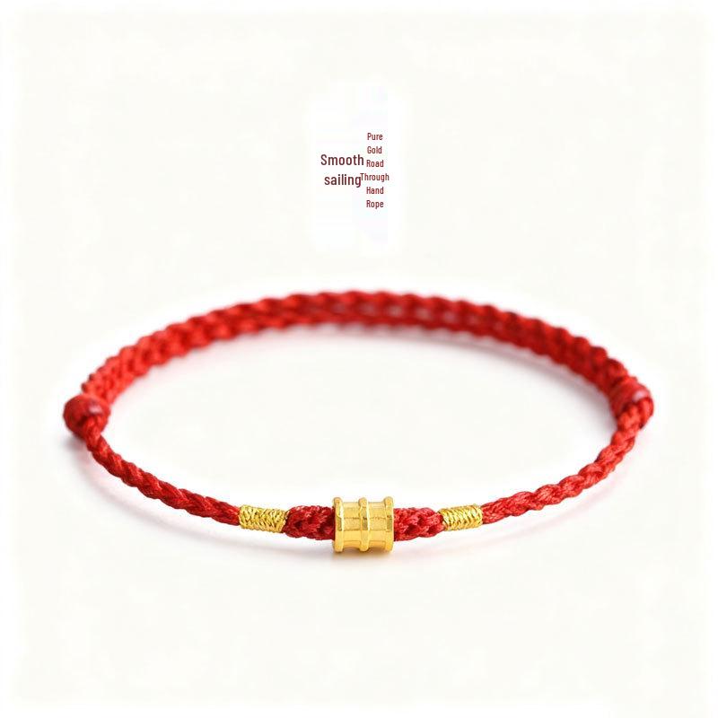 Pure Gold 999 Zodiac Red String Bracelet with Luck Beads for Baby's Full Moon or New Year