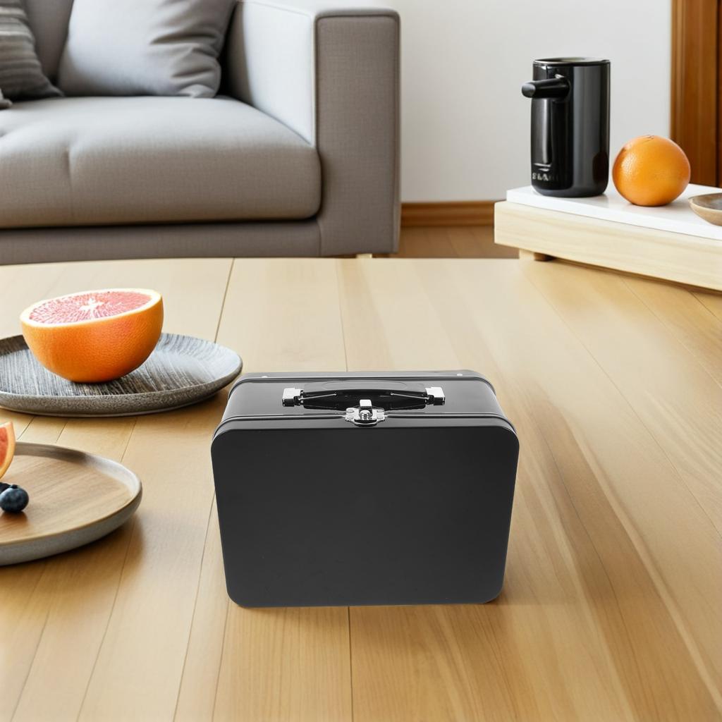 Portable Lunch Tin Box Sturdy Tinplate Construction with Handle Hinged Lid Buckle Latch Leakproof Storage for Food Crafts