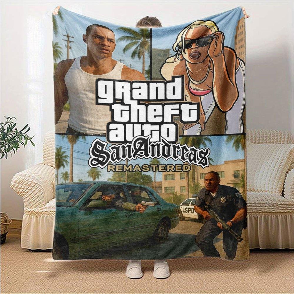 1pc Grand Theft Auto Soft Flannel Blanket with Designer Print A Cozy Blanket for All Seasons, Perfect for the Couch, Bed, Office