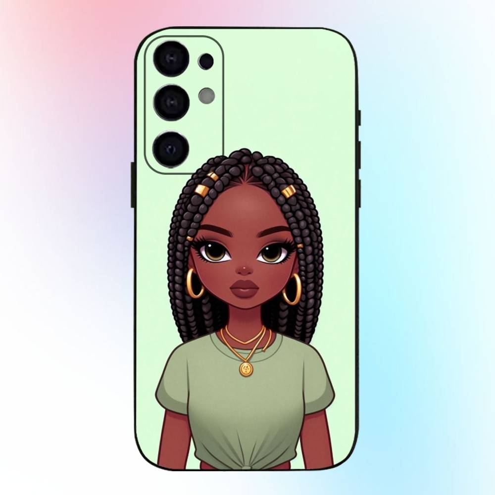 Afro Black Girls Cartoon Phone Case For Samsung S25,S24,S21,S22,S23,S30,Ultra,S20,Plus,Fe,Lite,Note,10,9,5G Black Cover