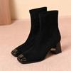 High-heeled Women's New Style Thick-soled Square-toe Short Boots with Shoes