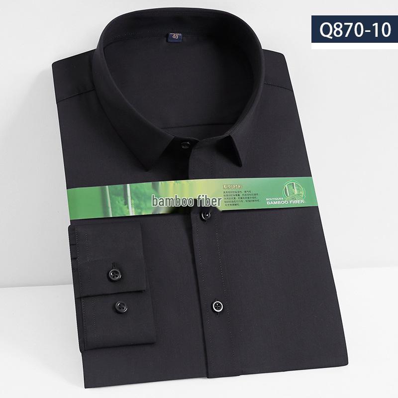 Men's Long Sleeve Bamboo Fiber Slim Fit Shirt - Solid Color, Iron-Free, Micro-Elastic.