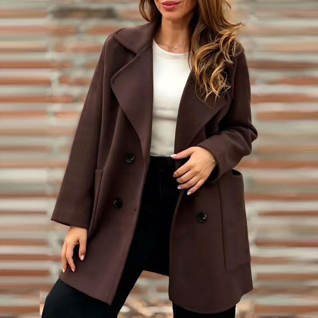 Women's Double-Breasted Long Sleeve Coat Loose Fit Winter Fall Fashion Outerwear
