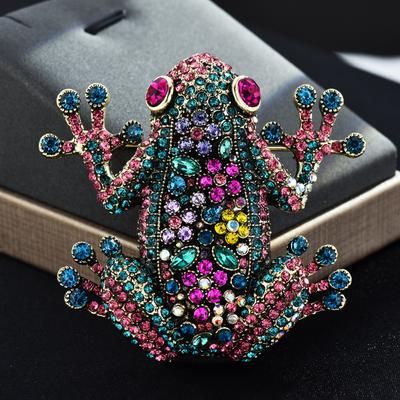 Luxuriöse Brosche mit großem Frosch, neutral gefärbte Strasssteine, glänzendes Tiermotiv, lässiges Büro, Party-Accessoires