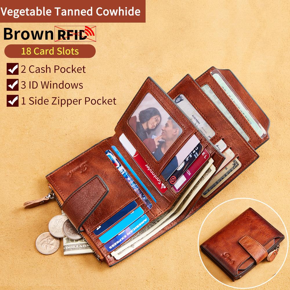 Genuine Leather Wallet Retro Business Design Rfid Protection Short Card Holder Coin Purses Money Bag Men Business Wallet Handbag