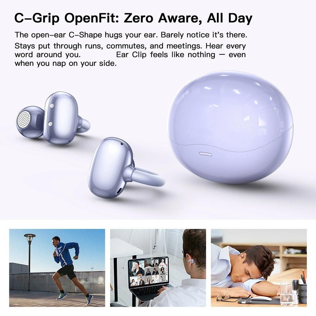 Ear Clip Double Microphones Bluetooth 6.0 Earphones ENC Wireless Earbuds with Touch Controls AI Capabilities 30h Playtime with Case Headphones