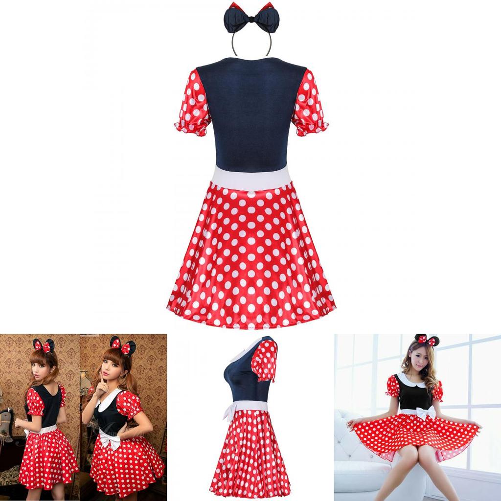 Elegante Costume Sexy da Donna Adulta con Personaggio Minnie Mouse a Pois per Halloween