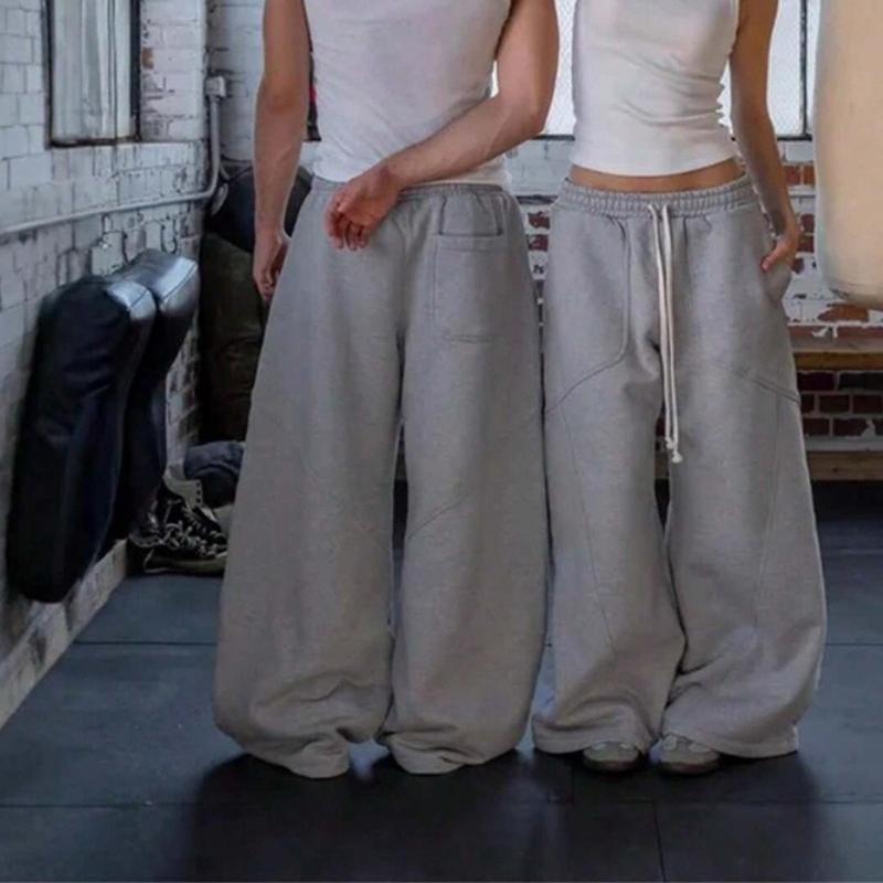 American high street hip-hop casual pants, loose wide-leg long trousers Women's Wide Leg Drawstring Sweatpants Trendy Streetwear Wide Leg Sweatpants