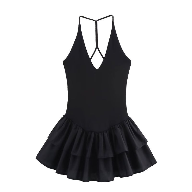 Kaslead New Arrival Women's Clothing Fashion Style Fashion Minimalist Slim-Fitting Patchwork Hanging Collar Dress 4174376