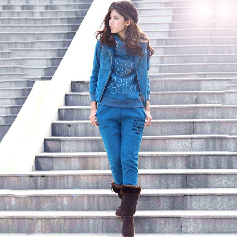 Buy Women Casual Sports Hoodie Sweatshirt Vest Pants Sweat Suit 3 Pcs