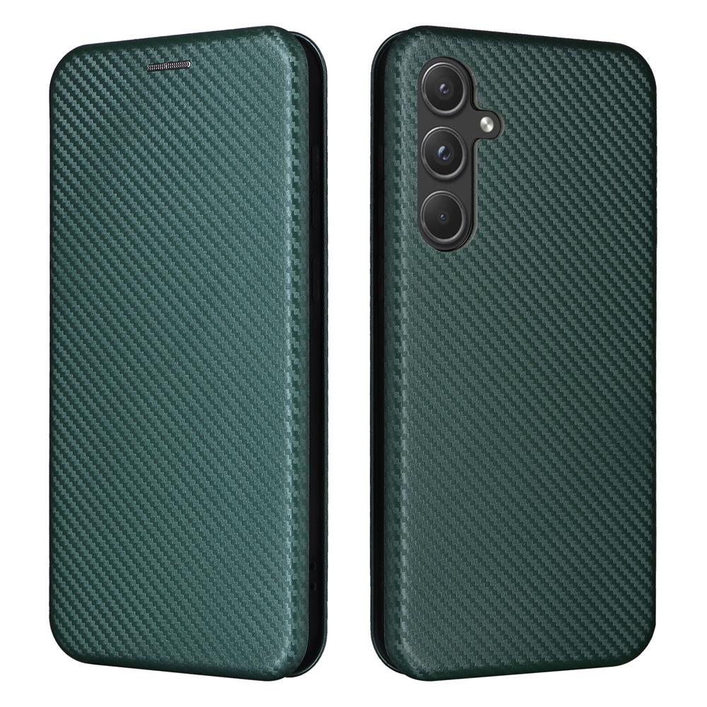Compatible with Samsung A55 5G Global: Carbon Fiber Leather Flip Phone Case