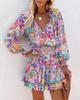 Trendy Women's Print V-Neck Waist-Cinching Dress with Long Sleeves