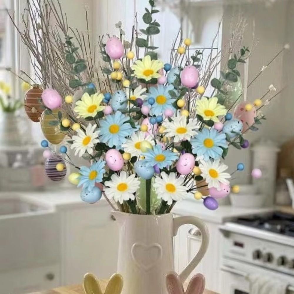 Realistic Easter Flower Bouquet Decorative DIY Artificial Berries Floral Colorful Berry Easter Egg Branch Office Desktop
