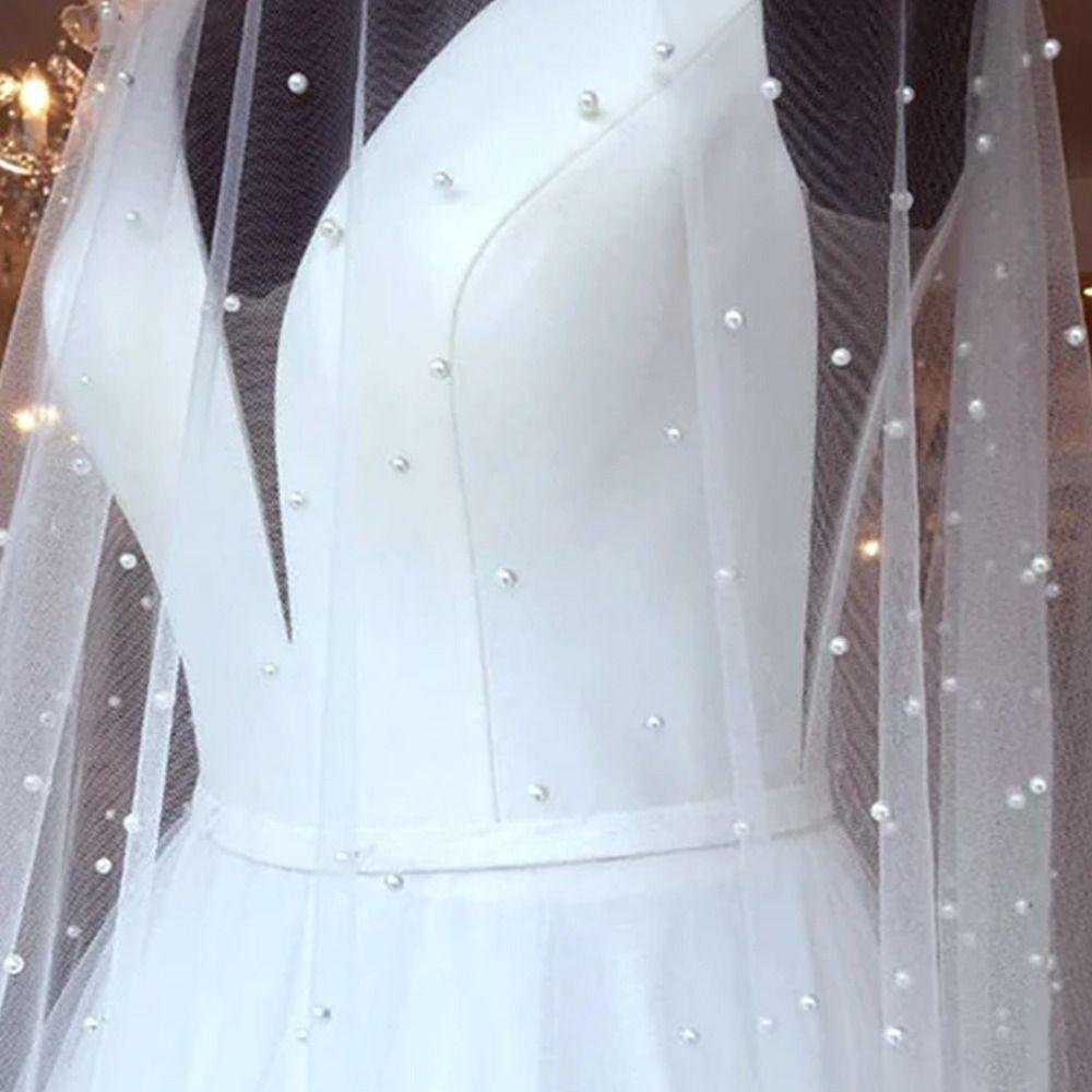 Elegant Wedding Veil Long Length Cathedral Veil Luxury Pearls Veil  Photo Props