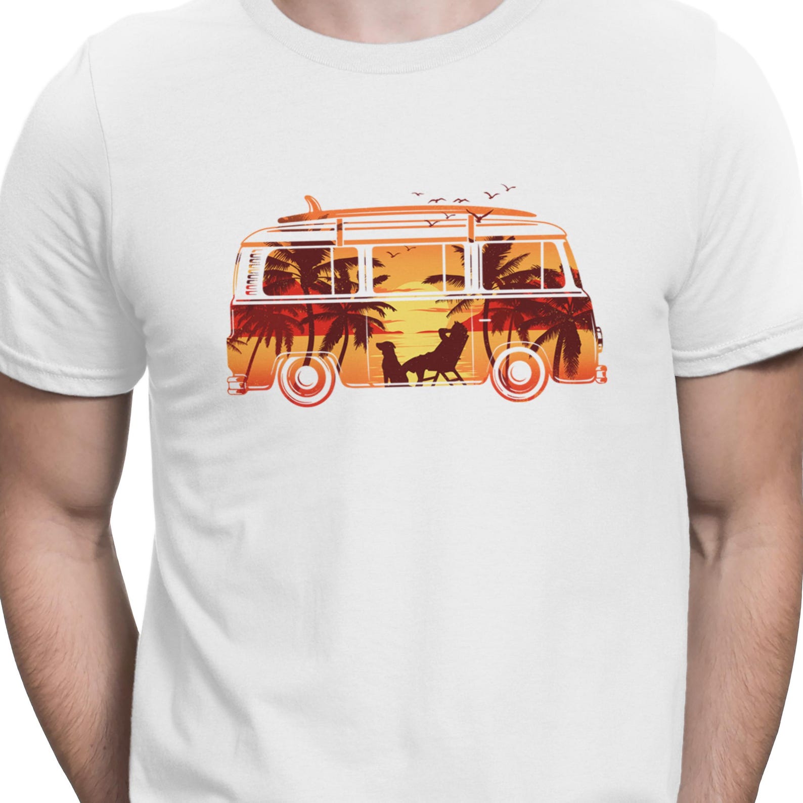 Retro Sunset Combi Van T-Shirt: Beach Road Trip Tee 3XL