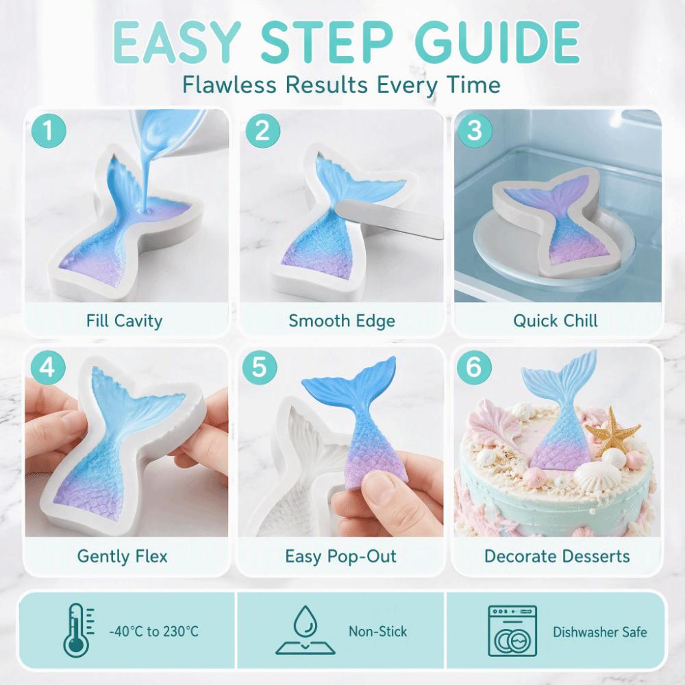 2PCS Easy Cleaning Mermaid Tail Mold Nonstick Marine Cake Decorating Mold  Edging Fondant Decoration
