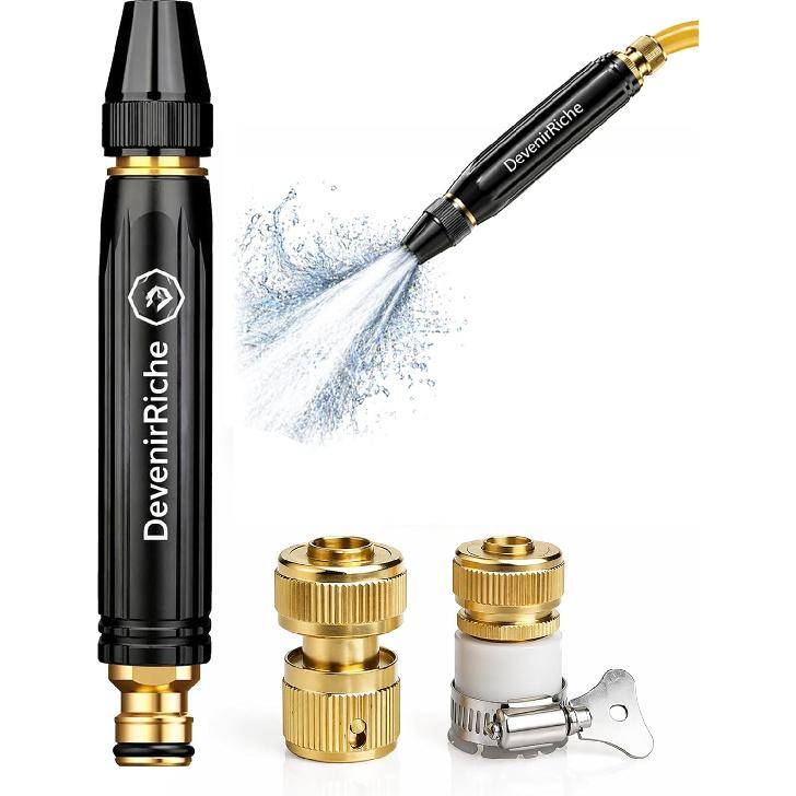 Home High-Pressure Car Wash Water Gun with Booster Nozzle and Hose, Metal 3 Adjustable Water Cannon/Sprayer/Washer, A Must-Have for Watering Plants