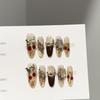 Women Press‑On Nails Pure‑Handmade Autumn Winter Amber Cherry Gold Cat‑Eye Pile Rhinestone False Nail Patches