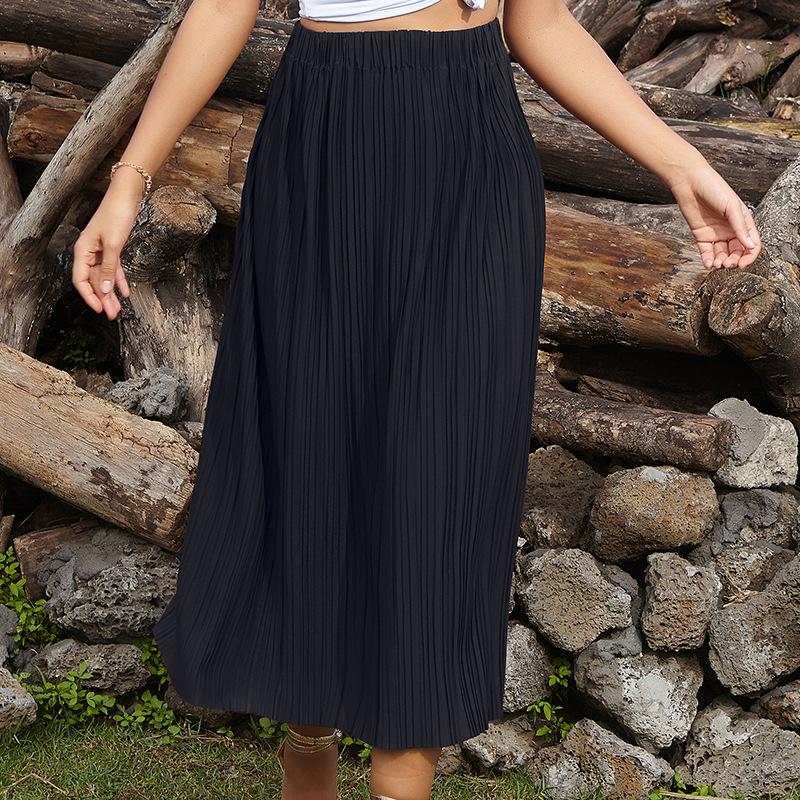 

Летняя женская юбка до половины тела, однотонная повседневная плиссированная юбка, зарубежная мода, юбка до половины тела One Size сапфир синий