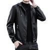 Pánská kožená bunda Pu kožená bunda Pánská s kapucí Slim Fit Korejský styl Motocyklová ležérní bunda