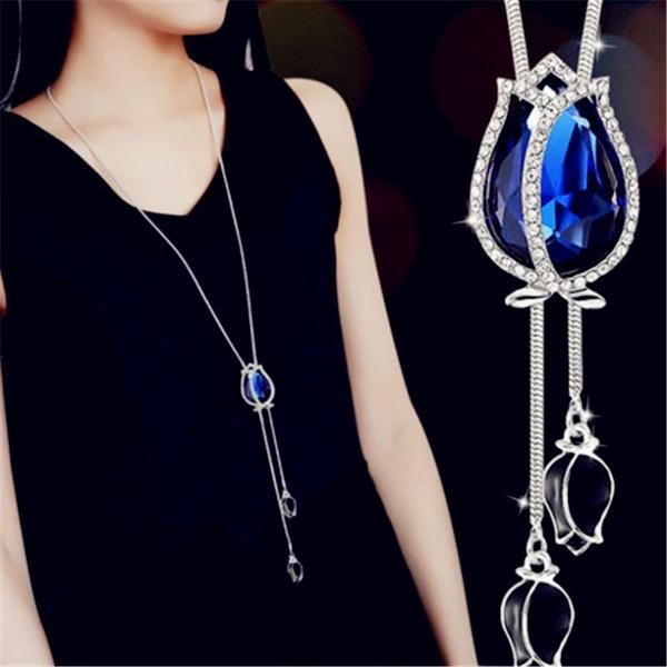 Charm Statement Crystal Pendant Bride Wedding Rhinestone Tassel Long Necklace Party Women Jewelry