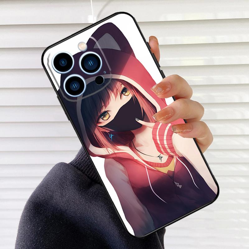 Anime Girl Mask Phone Case For iPhone 16 15 14 13 11 12 17 Pro Max mini 15 16 Plus 16e 17 Air Cover Fundas