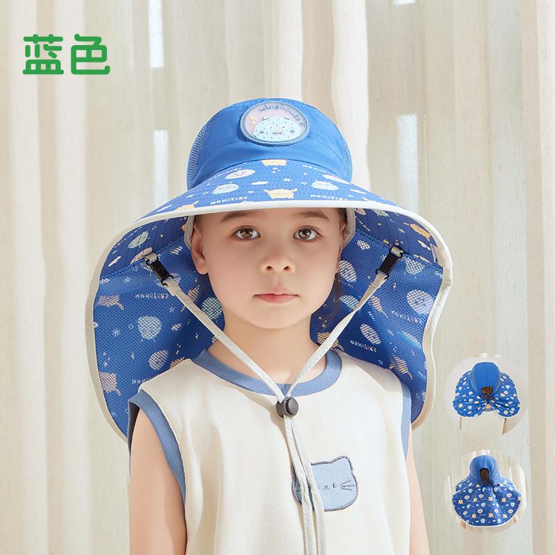 Kinderhut Cartoon niedlich Visor Jungen und Mädchen Outdoor Reise Sonnenschutzhut große Krempe Schal atmungsaktiver Fischerhut