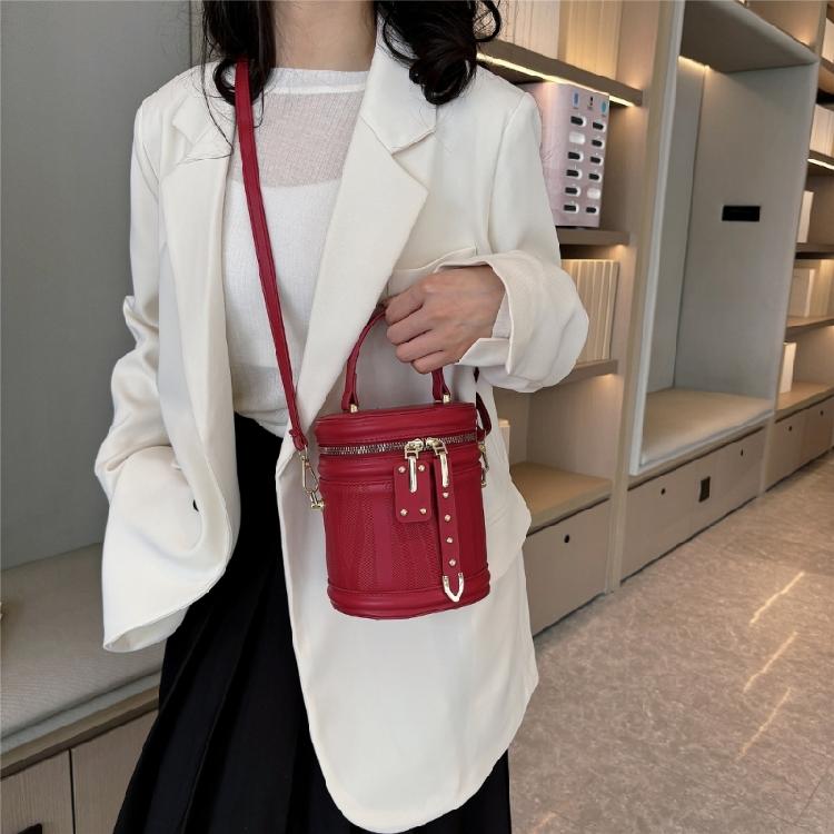 Shoulder Crossbody Bag PU Leather Cylinder Bag Bucket Handbag for Daily Activity