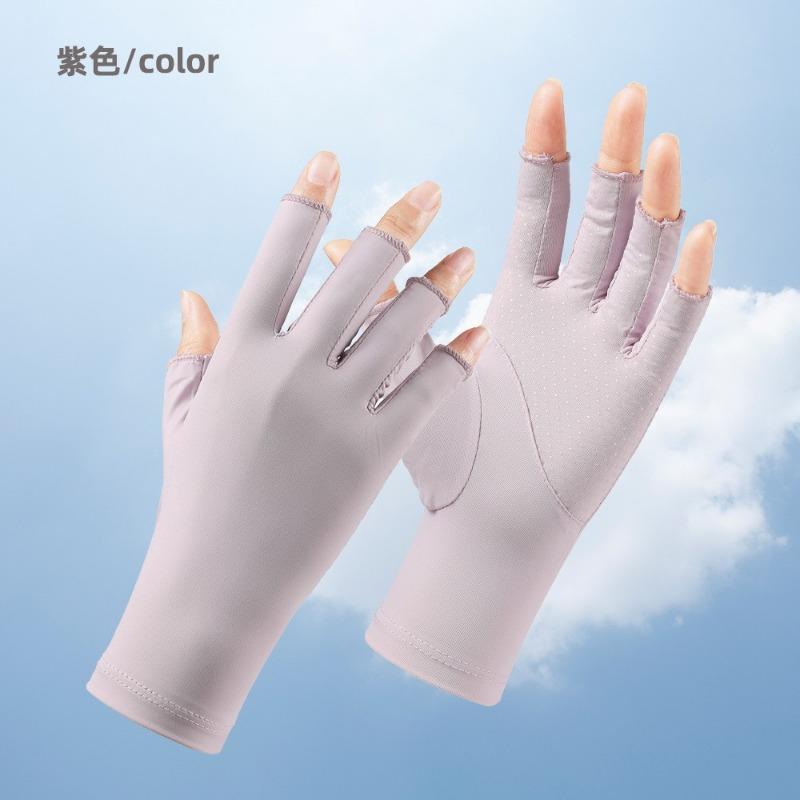 Sunscreen gloves manicure half finger ice silk women driving non-slip breathable touch screen thin summer UV protection gloves