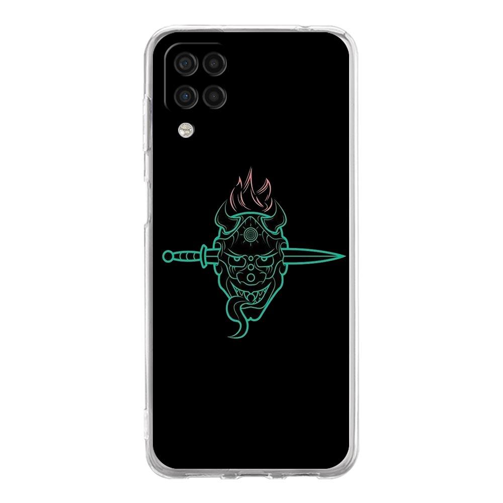 Samurai Oni Mask Neon Phone Case For Samsung Galaxy A51 A71 A21S A12 A11 A31 A41 A03S A13 A33 A73 A53 A52 A32 5G A23 Clear Cover