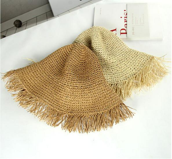 Women's Korean-Style Wide Brim Frayed Straw Hat - Breathable Summer Sun Protection