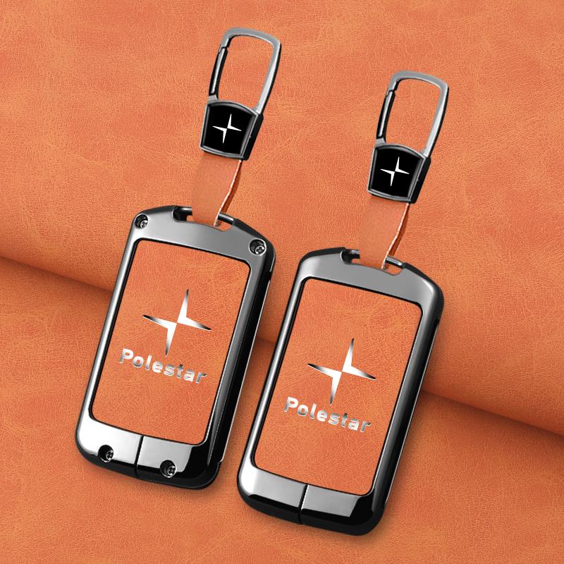 Cubierta Protectora de Aleación de Zinc y Cuero para Funda de Mando a Distancia de Coche Para Volvo Polestar 2 Polestar 3 2023 2024 Accesorios de Protección para Llave de Coche