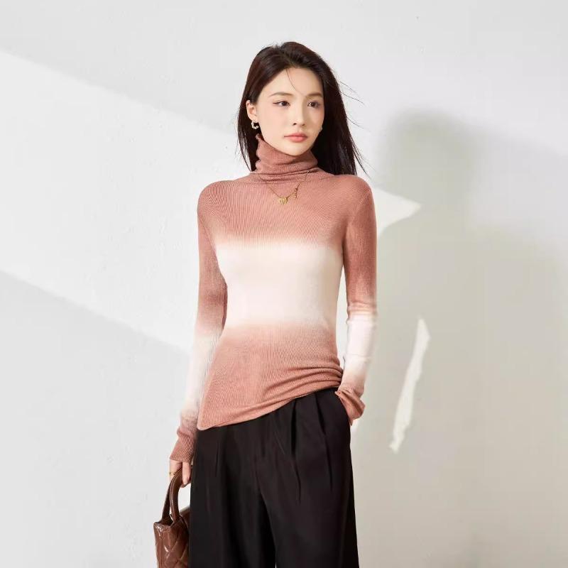 

Autumn new niche design sense gradual change of color slim and thin silk wool long sleeve bottoming knitted sweater women 120 (110-67.5 kg)