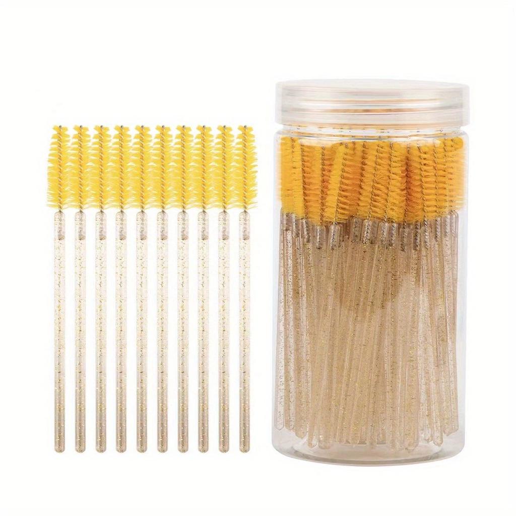 50 Pièces Brosses Jetables pour Extensions de Cils Sourcils Cils Goupillons Baguettes de Mascara Avec Étui de Rangement Outils de Maquillage de Beauté