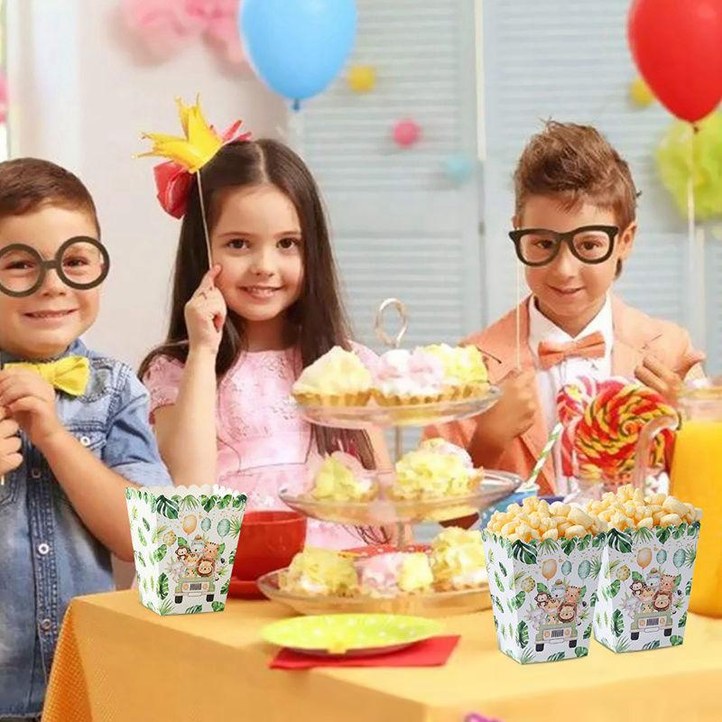6 Stück Dschungel-Themen Popcornbox Becher Dschungel Geburtstagsparty Dekoration Kinder Junge Safari Geburtstag Hochzeitsfeier Zubehör Babyparty