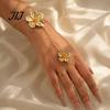 Integrated Ring Bracelet Gold Flower Hand Chain Link with Finger for Matte Gilt Women Women, Hibiscus Flowers O Bracelet, Floral Fairy Jewelry