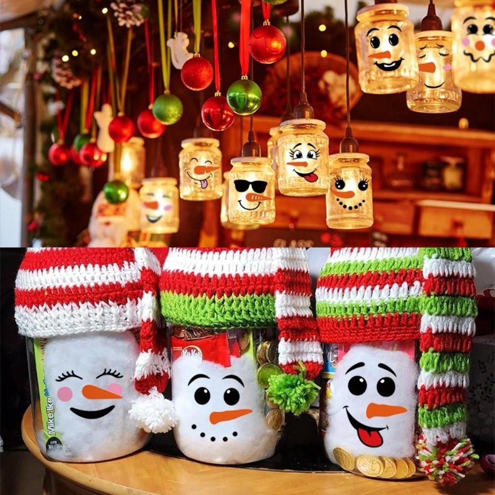 71pcs PVC Christmas Snowman Face Stickers DIY Transparent Cartoon Stickers Self-adhesive Window and Wall Funny Decals Christmas